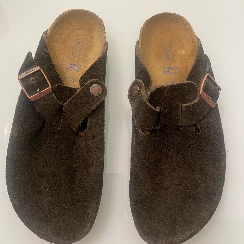 Women’s Brown Suede Slip-On Clog with Buckle